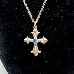JAMES AVERY Blue Topaz Sterling Silver Fleuree Cross Pendant Necklace; RETIRED